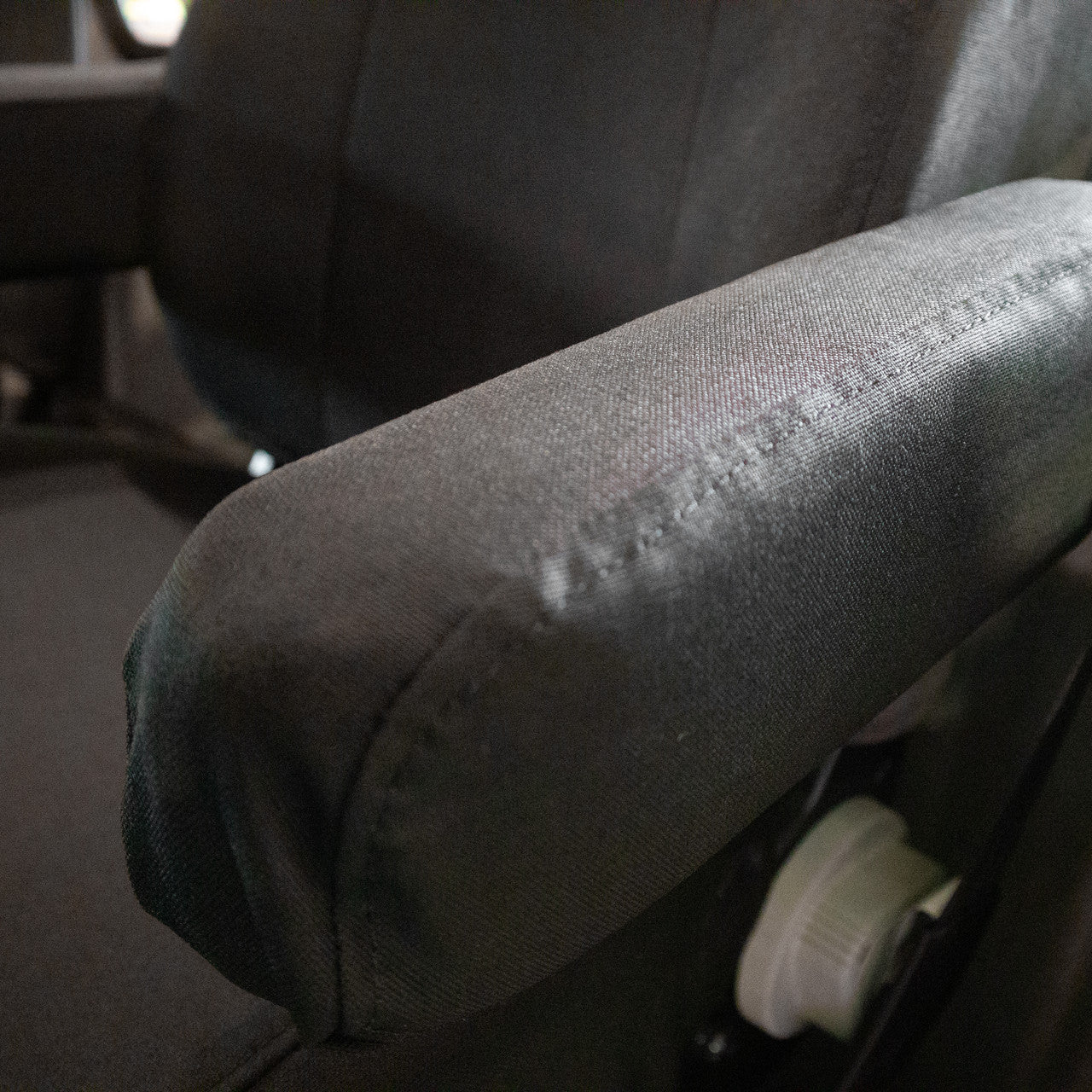 Kenworth passenger seat with TigerTough seat cover in black IronWeave
