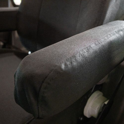 Kenworth passenger seat with TigerTough seat cover in black IronWeave