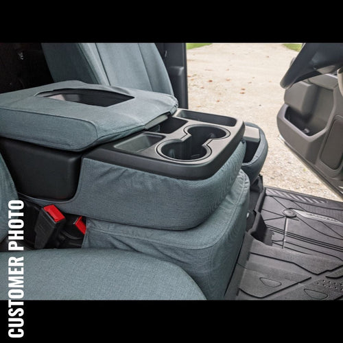 Front Seat of a 2019 Chevy Silverado 1500 with Gray TigerTough Seat Covers